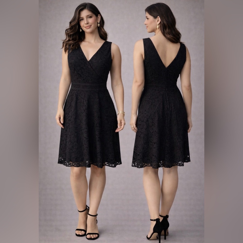 Ann Taylor Dress 8 Black Cotton V Neck Back Stretch Career Church NWT Washable